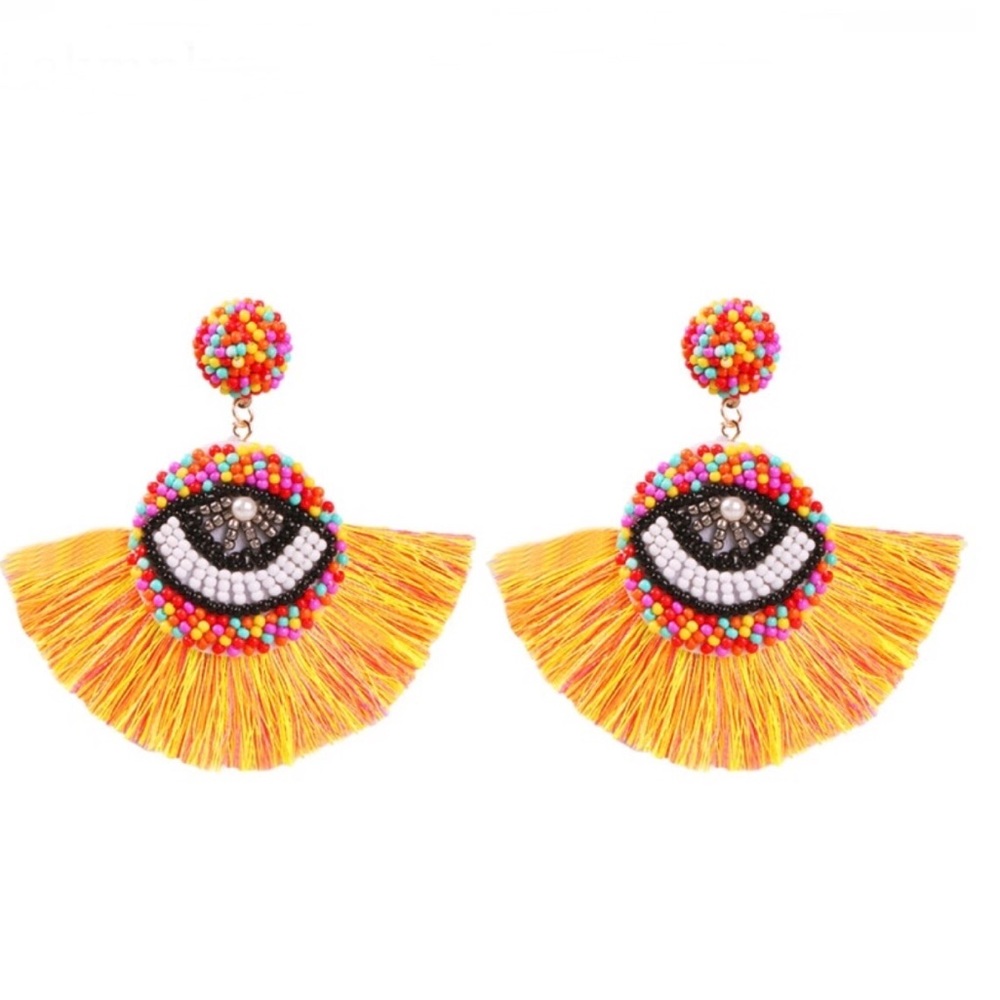“EYELASH” STUD OR POST BEADED FRINGE EARRINGS-DROP - Picture 2 of 2
